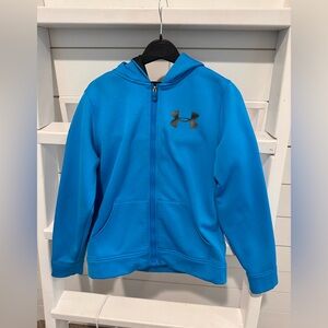 Under Armour long sleeve zip-up hoodie, Youth M, blue/teal